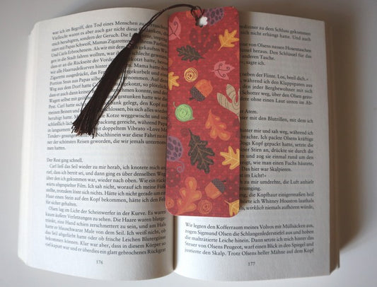 Unikat-Lesezeichen "Herbstlaub mit Glitzer"