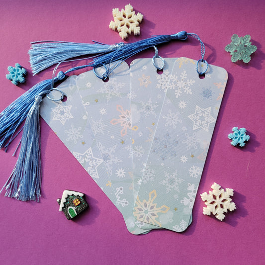 Unikat-Lesezeichen "Schneeflocken mit Glitzer"