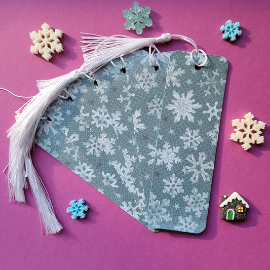 Unikat-Lesezeichen "Schneeflocken mit Glitzer"