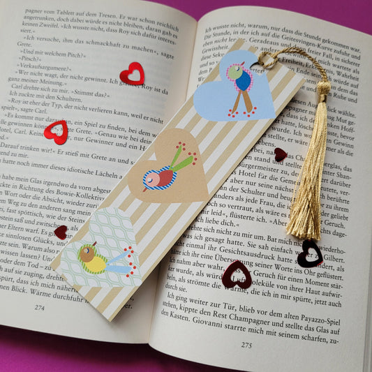 Unikat-Lesezeichen "Vögel mit Herz"