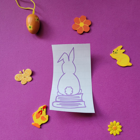Vinyl-Aufkleber "Hase auf Büchern"