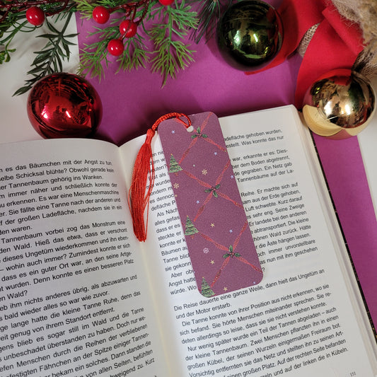 Unikat-Lesezeichen "Weihnachtsbaum & Mistelzweig mit Glitzer"