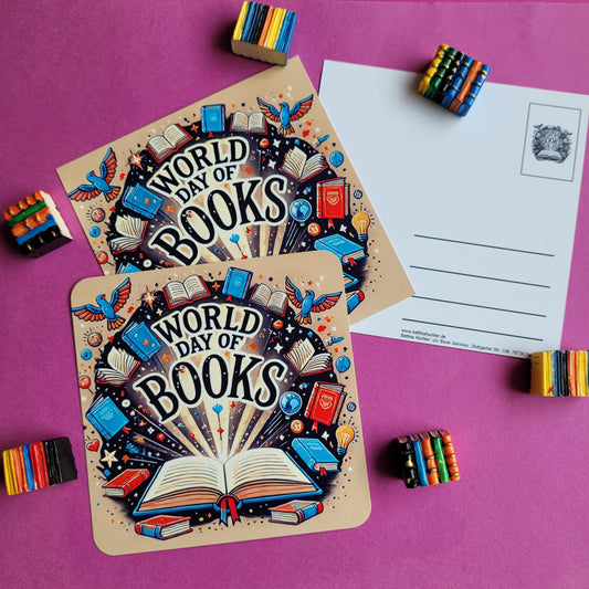 Postkarte "Welttag des Buches", quadratisch
