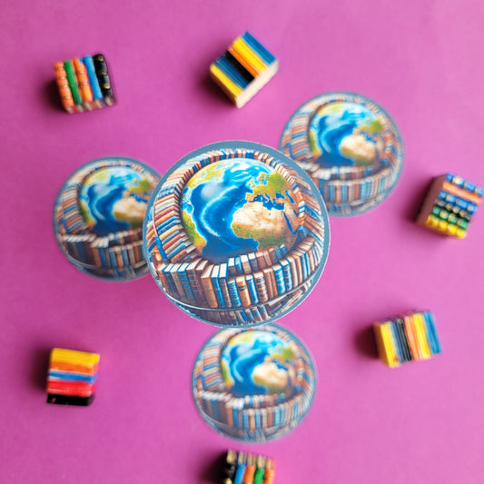 Sticker „Weltkugel mit Buchgürtel"