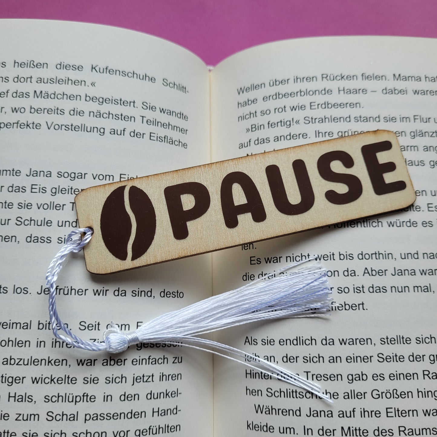 Holz-Lesezeichen "Kaffeepause"