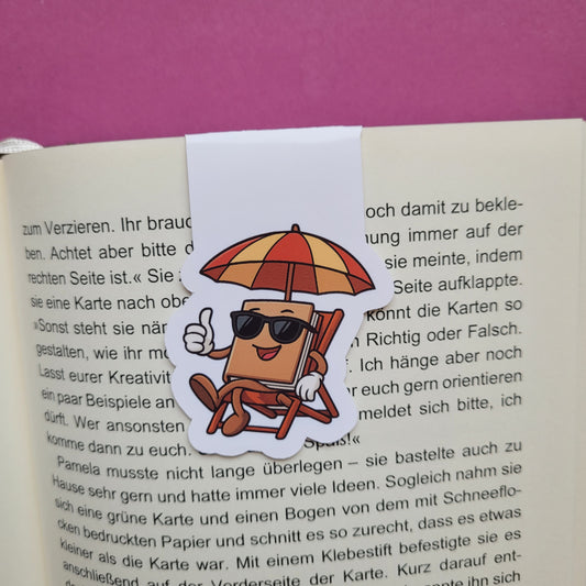 Magnet-Lesezeichen "Buch im Liegestuhl"