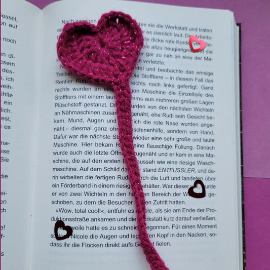 Häkel-Lesezeichen „Herz mit Glitzer“ ❤️✨
