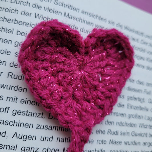 Häkel-Lesezeichen „Herz mit Glitzer“ ❤️✨